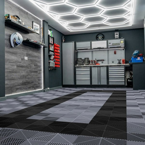 Monstershop Vented Garage Floor Tiles With Edges – 90 Grey & 30 Black