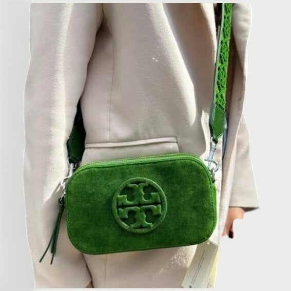 Tory Burch Miller Flocked Mini Crossbody Bag Emerald Green