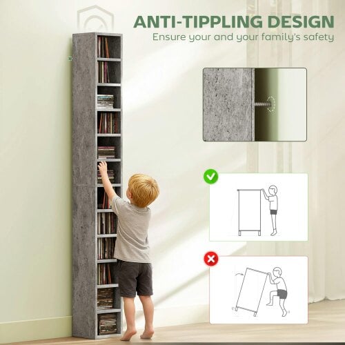 Wyld Haus Loli Wooden Cement Grey Tall Narrow Media Storage Tower With 204 Disc Capacity