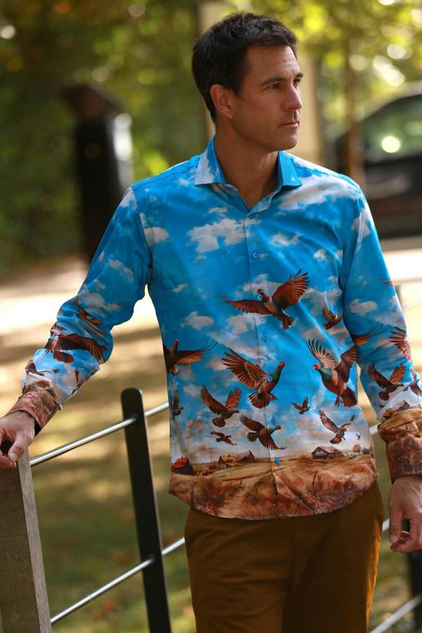 FLYING PHEASANTS PLACEMENT PRINT SHIRT - Premium Men's Patterned Shirt by Claudio Lugli | Bold Design, Tailored Fit, Best Printed Shirts