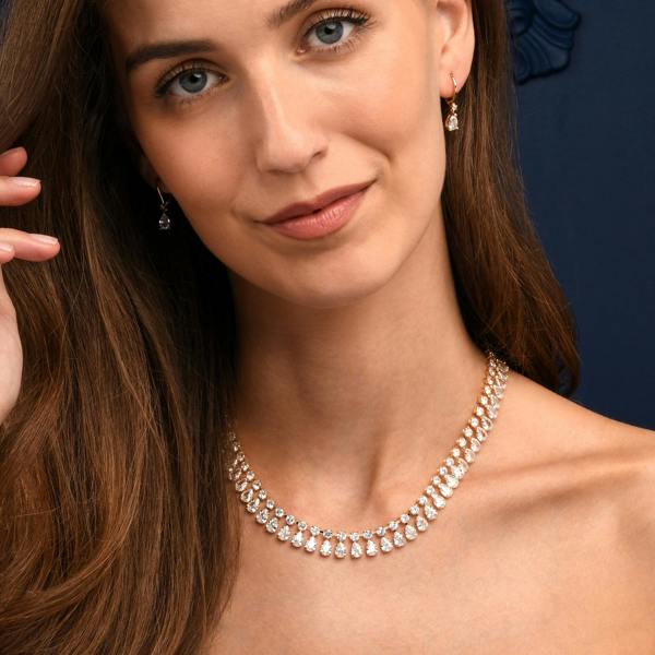 Zavana Gold Crystal Necklace with Round & Pear Shaped Cubic Zirconia Stones For Women