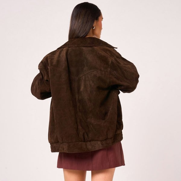 Barneys Originals Women's Brown Suede Bomber Jacket