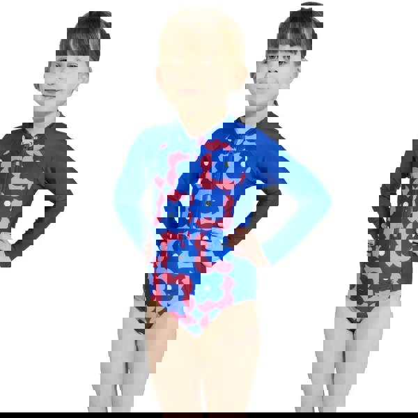 Zoggs Tots Girls Disco Vibe Paddle Suit in blue pink floral long sleeves