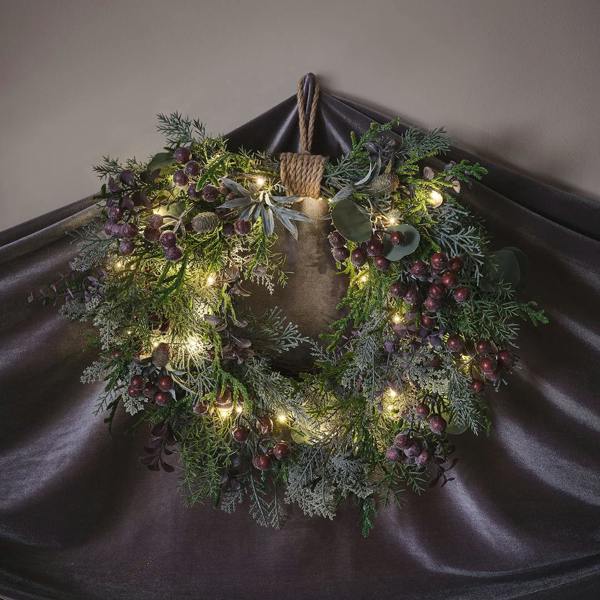 Pre-Lit Purple Berry Heart Wreath