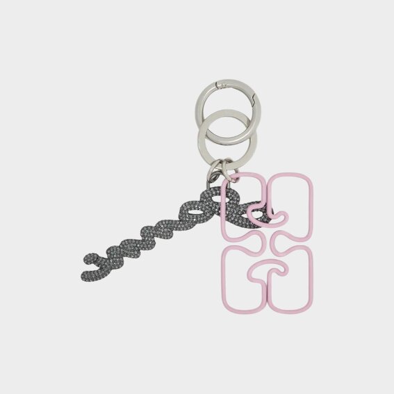 GANNI Chain-Embellished Keyring Flash Pink