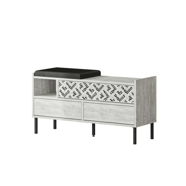 Decortie Heaton Shoe Bench w/ Fabric Cushion Seat 3-door Storage Cabinet 111(W)x37(D)x56.5(H)cm Metal Legs Hallway