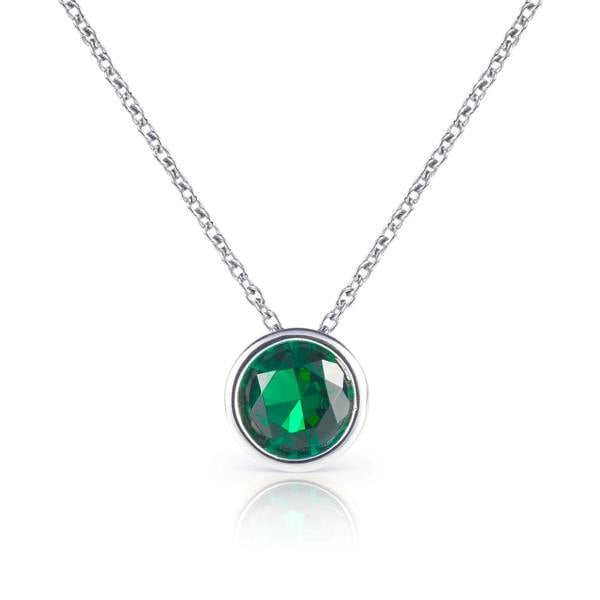 namana 925 Sterling Silver Green Solitaire Bezel Set Pendant Necklace for Women