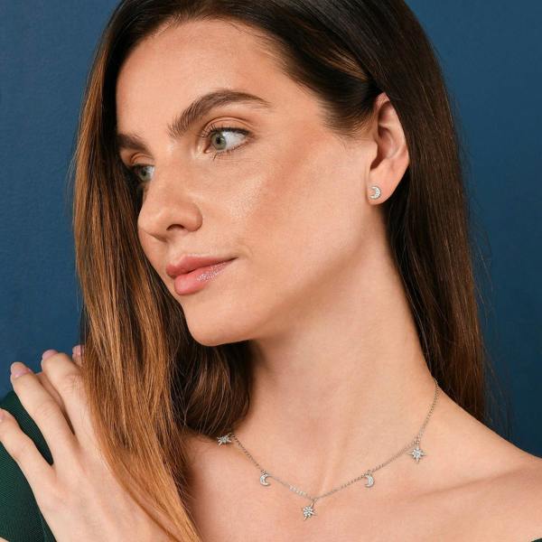 namana Dainty Moon and Star Charm Necklace in 925 Sterling Silver For Women