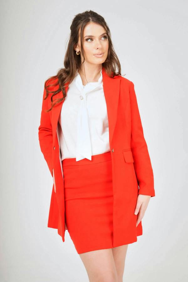 LuvForever Red Long Blazer  Mini Skirt Suit