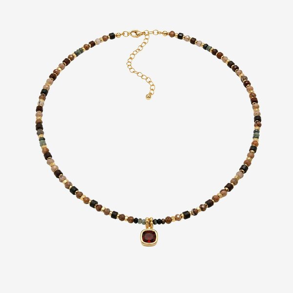 Uchi & Soto Shikaku Orange Stone and Mutli Bead Necklace