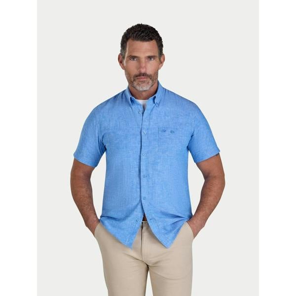 Raging Bull Mens Classic Linen Short-Sleeved Shirt - Electric Blue - 