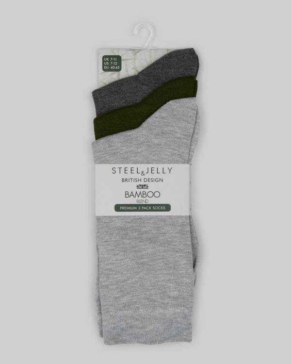 Steel & Jelly 3 Pack Grey, Olive & Charcoal Bamboo Blend Socks
