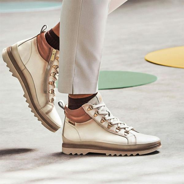 Pikolinos Women’s Nata White Leather Ankle Trainers Boots - Vigo