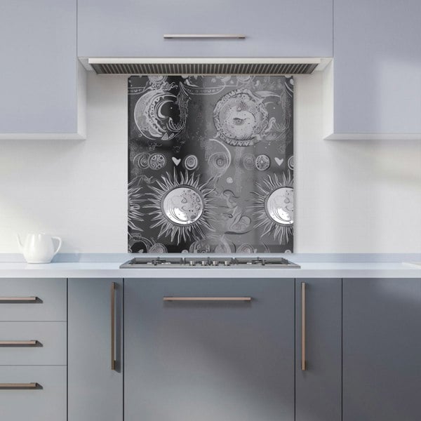 Warren Reed - Designer Black Grey Abstract Sun and Moon Kitchen Splashback