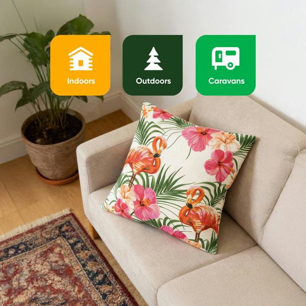Gardenwize Pair of Outdoor Scatter Cushions – Flamingo Palm Print Design