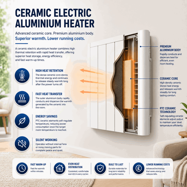 MYLEK Electric Ceramic Radiator Panel Heater WIFI Smart APP Eco 1500W Bathroom Safe Wall Mounted Timer Thermostat