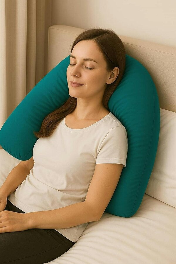 Night Zone Easy Care Polycotton V Shaped Pillow – Orthopaedic Support Pillow with Case or Cover Only - Teal - Cover Only