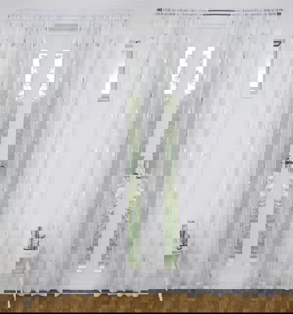 Tyrone Textiles Birch Metallic Tree Print Linen look Voile Panels (Pair) with Rod Pocket Header