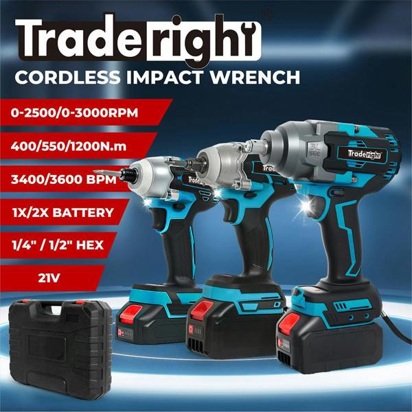 Traderight 21V Cordless Brushless Impact Wrench Driver 550/1200N.m 4.0Ah Battery