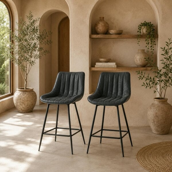 Wyld Haus Lono Set Of 2 Black Faux Leather Swivel Counter Stools