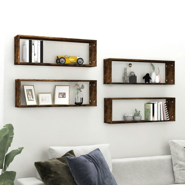 Berkfield Wall Cube Shelves 4 pcs Smoked Oak 80x15x26.5 cm Engineered Wood