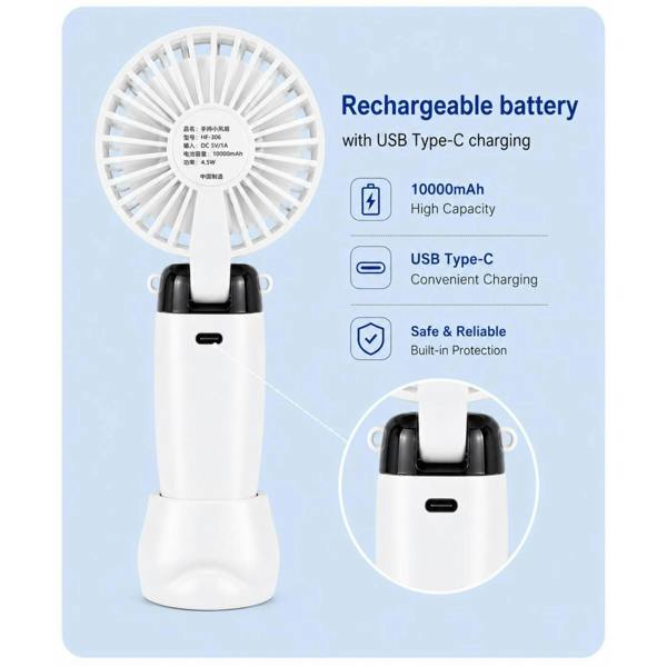Dyzi Portable Handheld Mini Fan Rechargeable with Stand USB C 3 Speed