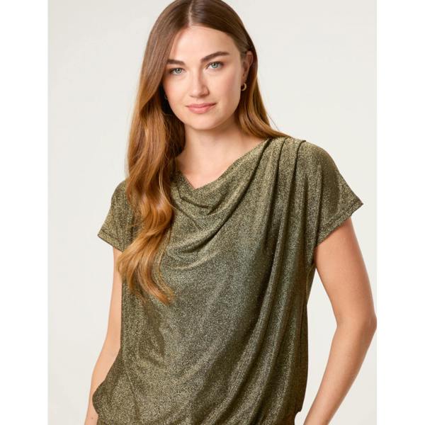 Blue Vanilla Lurex Cowl Neck Draped Top
