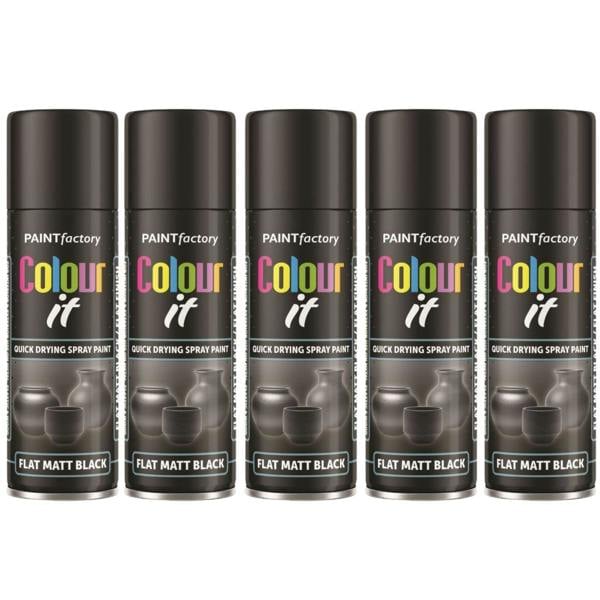 Paint Factory 5X  Flat Matt Black Spray Paint 250ml