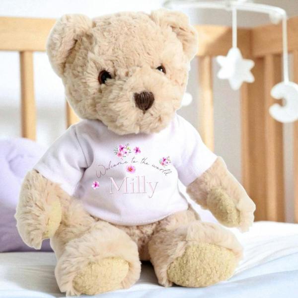 Personalised Floating Flowers Baby Gift Box - Teddy & Vest