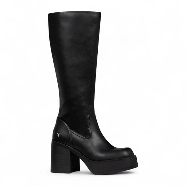 Windsorsmuth Niche - Women's Black Faux Leather Knee-High Platform Boots