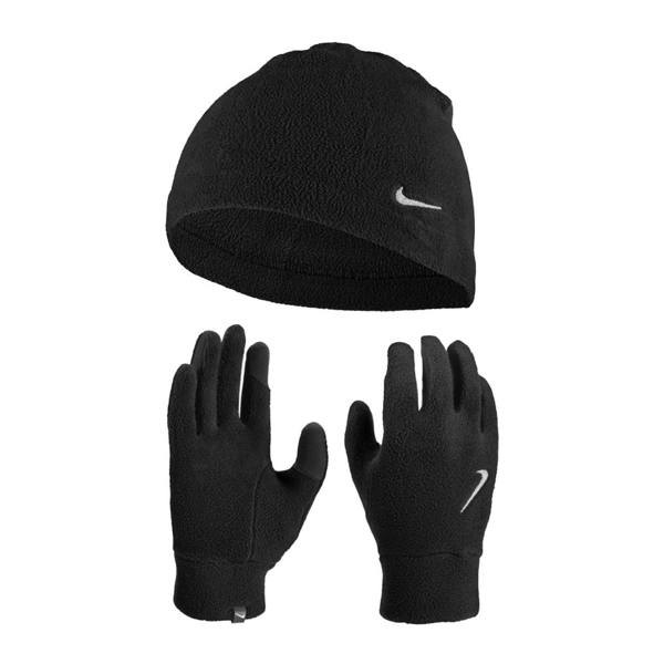 Nike Fleece Logo Beanie & Gloves Set - Black - 