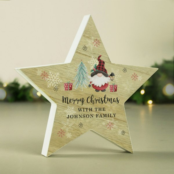Personalised Memento Company Personalised Gonk Christmas Wooden Star Ornament