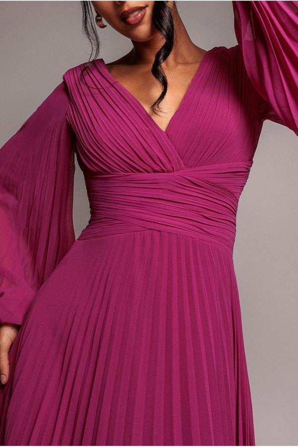 Balloon Sleeve Chiffon Maxi Dress - Magenta DR3041QZ