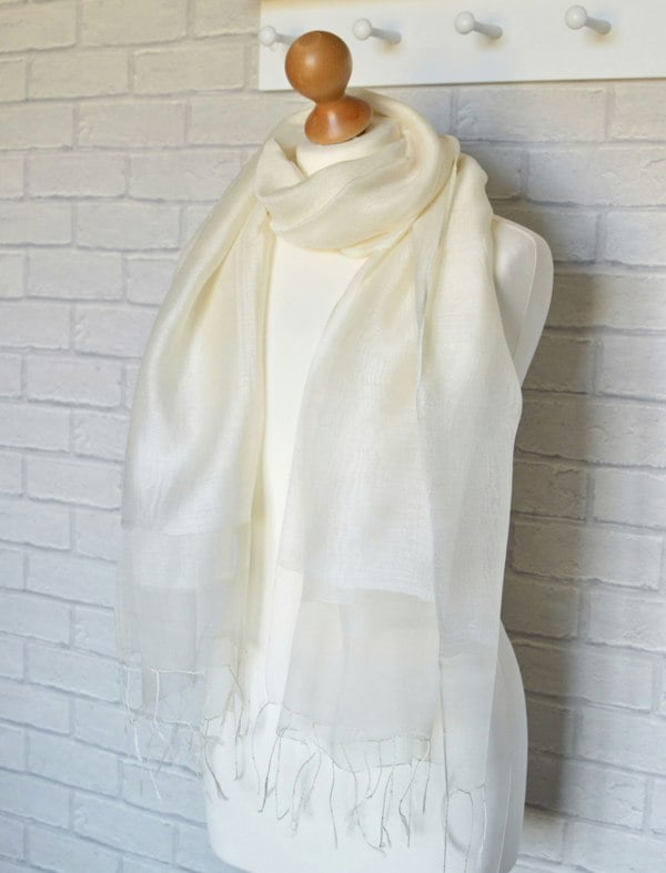 Antonia York Sophia Double Layered Organza and Crepe Silk/Viscose Ivory Cream Tasselled Bridal Bridesmaid Special Occasion Wrap Semi-Sheer Stole