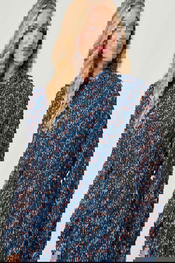 Teal | Printed Collared Short Tie Waist Dress
