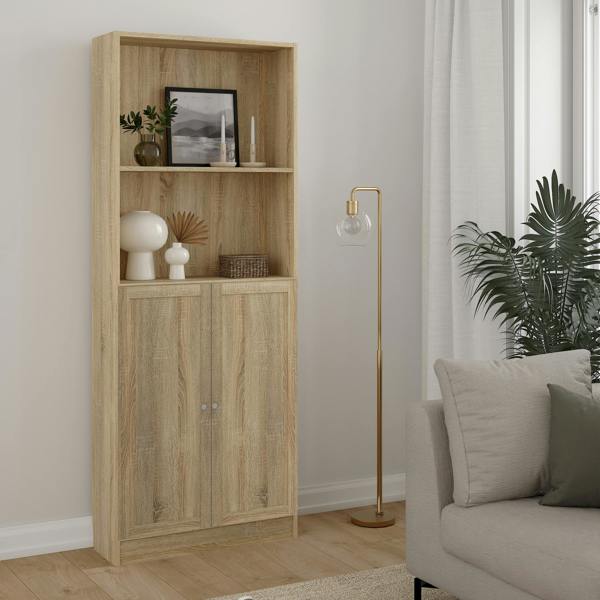 Furniture To Go Basic Tall Wide Combination Storage in Oak (4 Shelves) with 2 Oak Doors