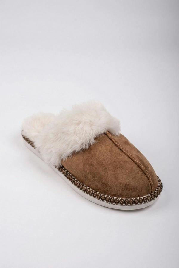 Constance Faux Suede Faux Fur Mule - Khaki