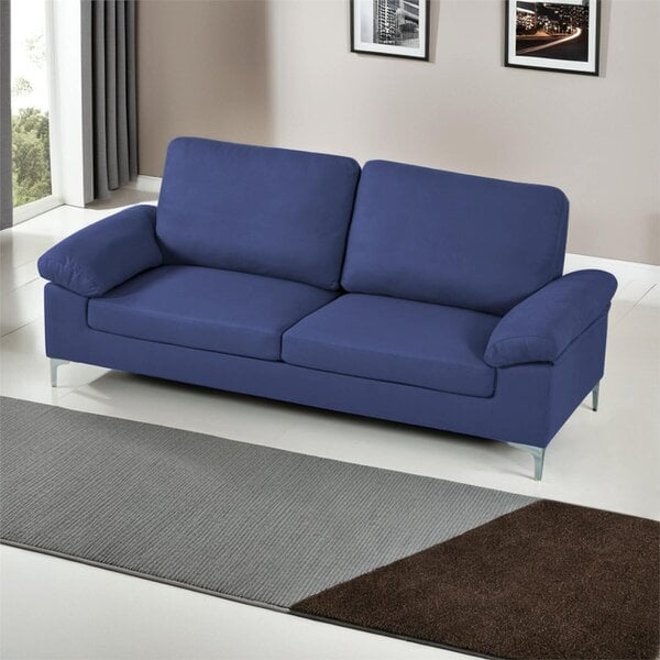 Kosy Koala Modern Two Seater Sofa Blue Fabric with Chrome Feet for Living Room, Bedroom Furniture