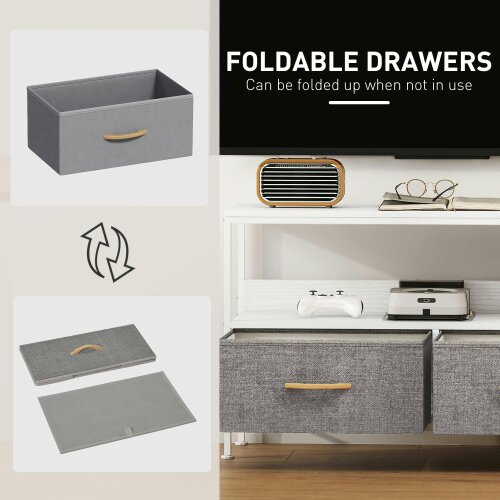 Wyld Haus Avavale 98cm White TV Storage Unit With 2 Fold Down Fabric Drawers