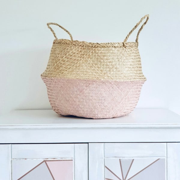 Dusky Pink two-tone Seagrass Basket - Extra Large - Bellybambino