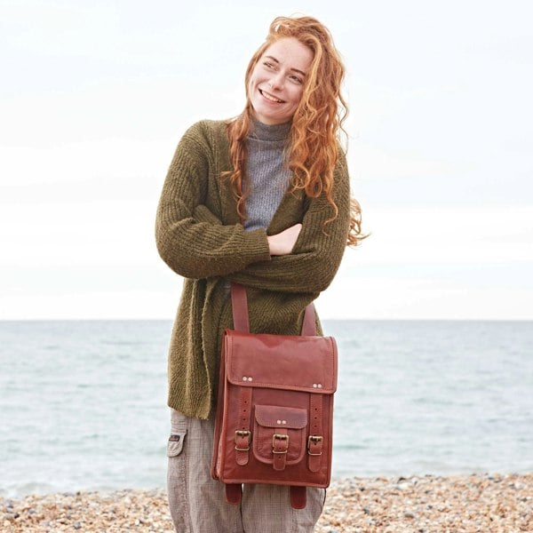 Paper High Brown Leather Satchel Style Rucksack