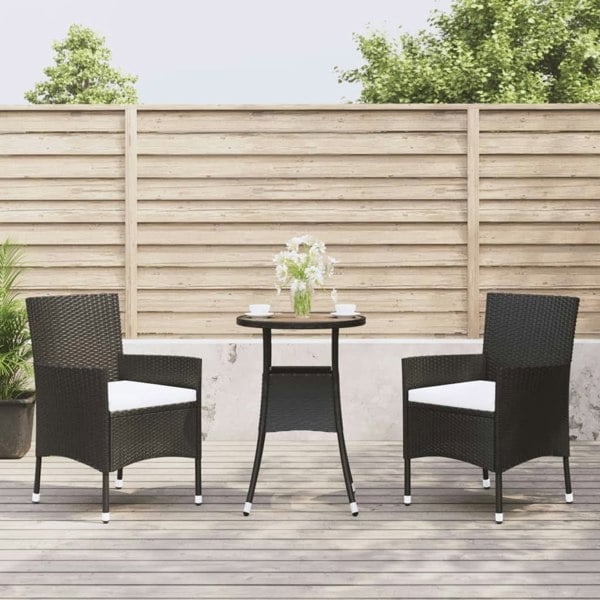 Berkfield 3 Piece Garden Bistro Set with Cushions Black Poly Rattan