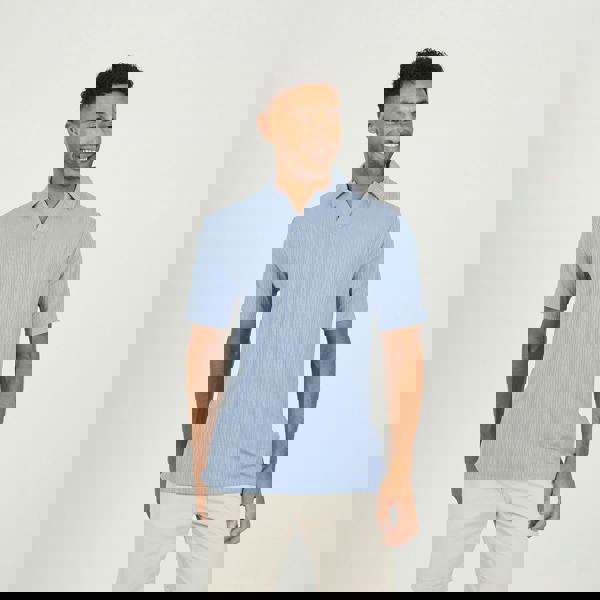 Brave Soul Blue Jacquard Trophy Neck Polo Shirt - Blue Image 1