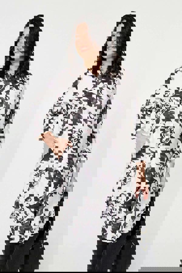 Black | Curve Printed Relaxed Midi Shirt Dress