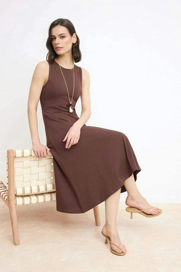Boat Neck Sleeveless Skater Midi Dress