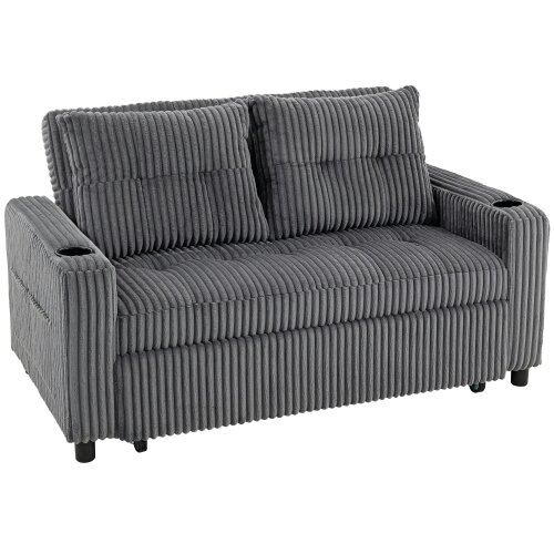 Wyld Haus Noripa Dark Grey Corduroy 2 Seater Click Clack Sofa Bed