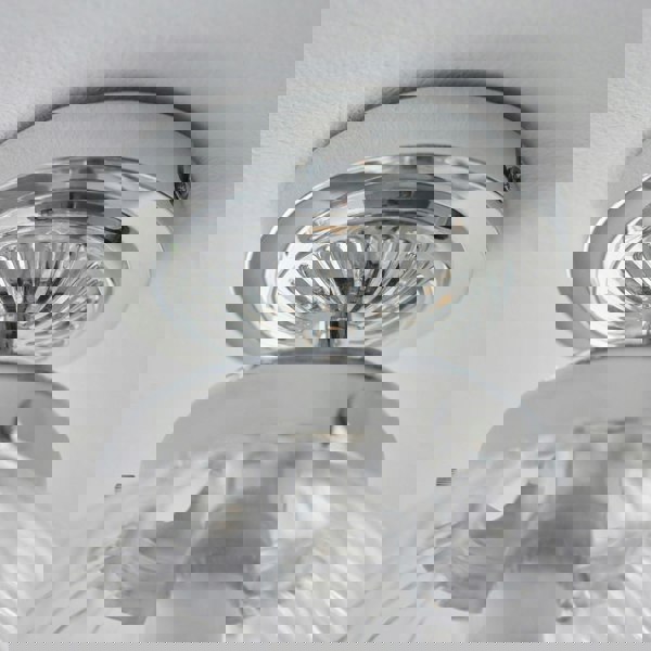 Decorative Flush Bathroom Ceiling Light Fitting - Clear Ribbed Glass Shade