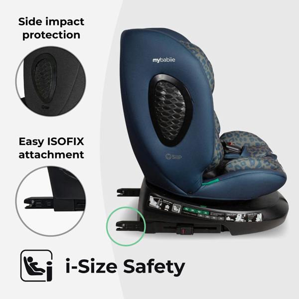 My Babiie MBCS200 Spin R129 Car Seat with Top Tether - Navy Leopard