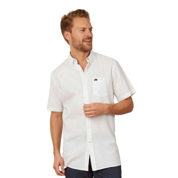 Raging Bull Mens Classic Linen Short-Sleeved Shirt - White - 
