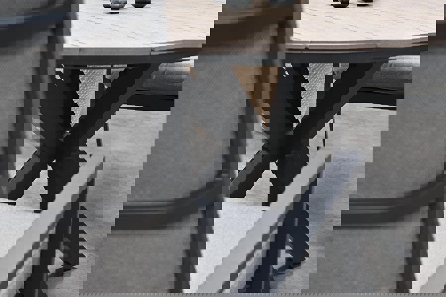 Garden Impressions Edison Natural - Six Seater Oval Dining Suite with Sergio Chairs - Light Grey Cushions